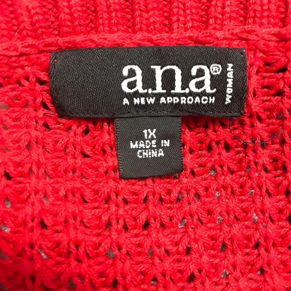a.n.a. A New Approach Womens 1X Red Crew Neck Long Sleeve Knit Sweater Oversized